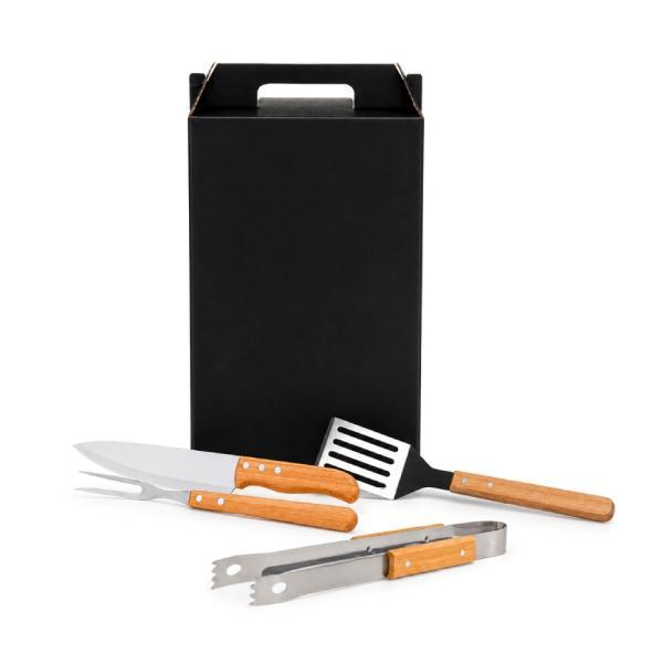 Conj. para churrasco em aço inox madeira bambu - 4 pçs
