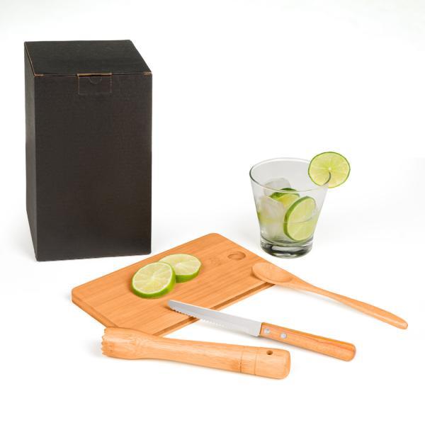 Kit para caipirinha em bambu madeira inox - 5 pçs