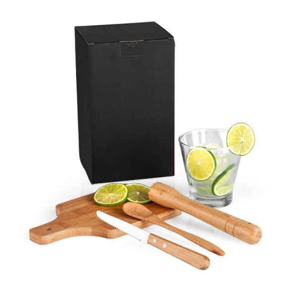 Kit para caipirinha em bambu madeira inox - 0,35 l - 5 pçs
