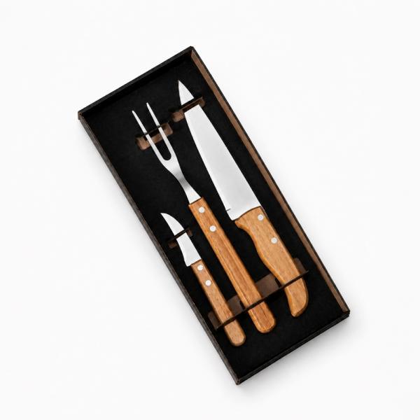Kit de facas com tamanho de 7", 3" e garfo - 3 pçs