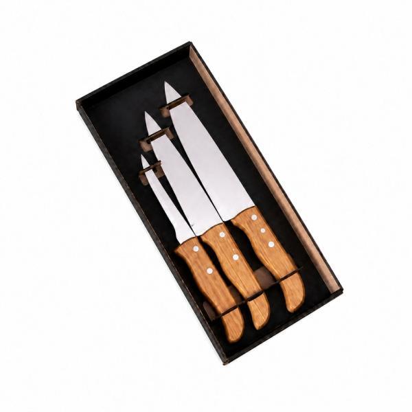 Conjunto de facas em madeira inox - 3 pçs