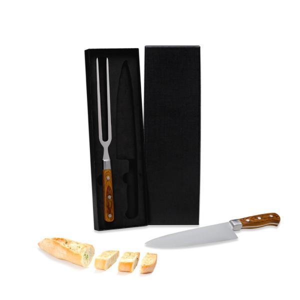 Conj. de faca e garfo premium em madeira inox - 2 pçs