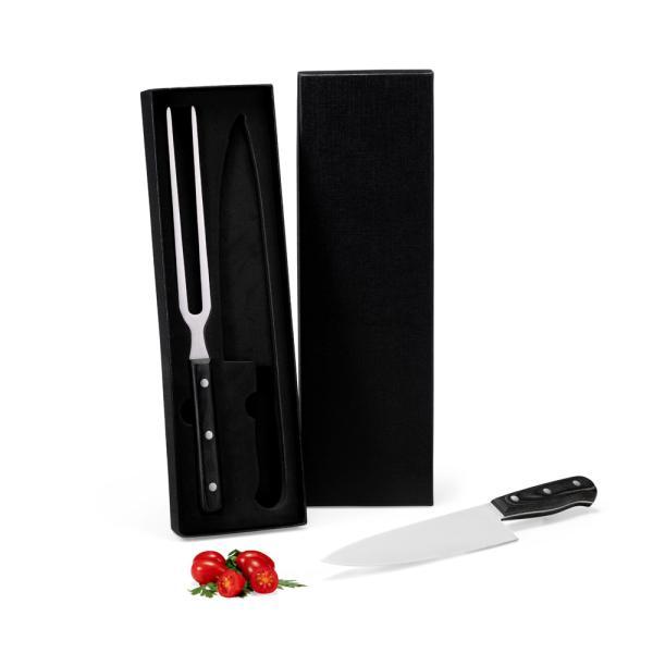 Conj. de faca e garfo premium em madeira inox - preto - 2 pçs