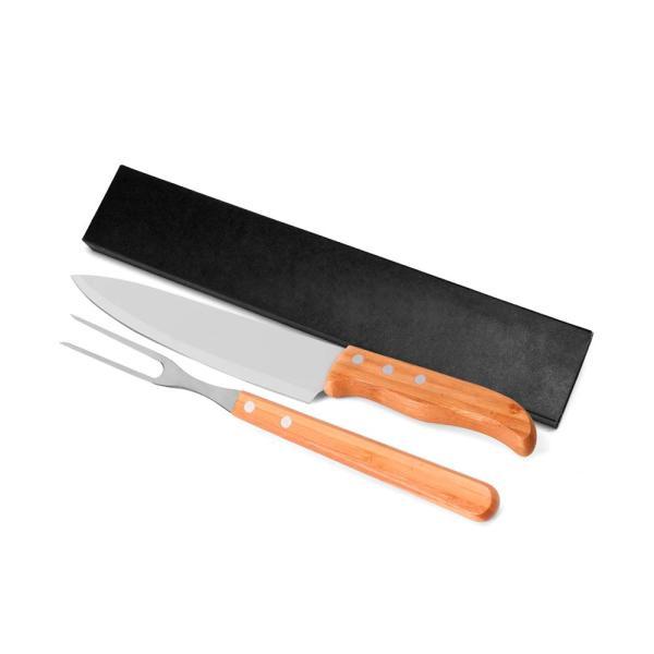 Conj. de garfo e faca 8" em madeira inox - 2 pçs