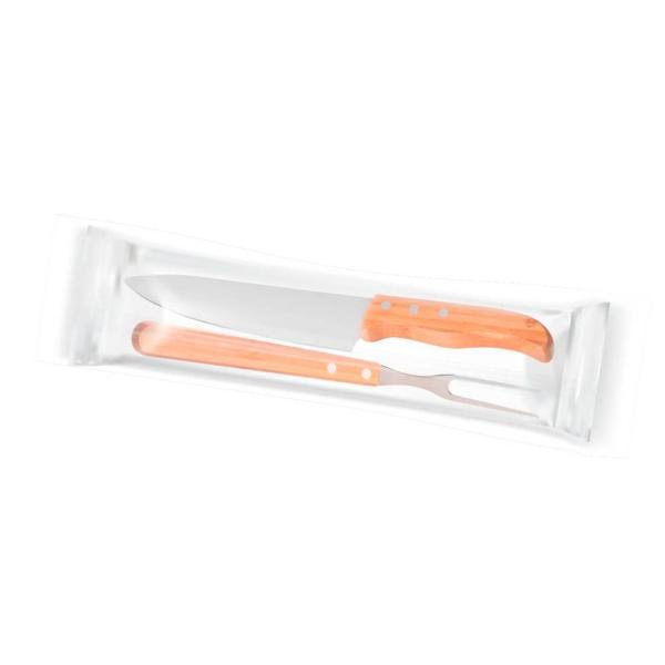 Conj. de garfo e faca 8" em madeira inox - 2 pçs