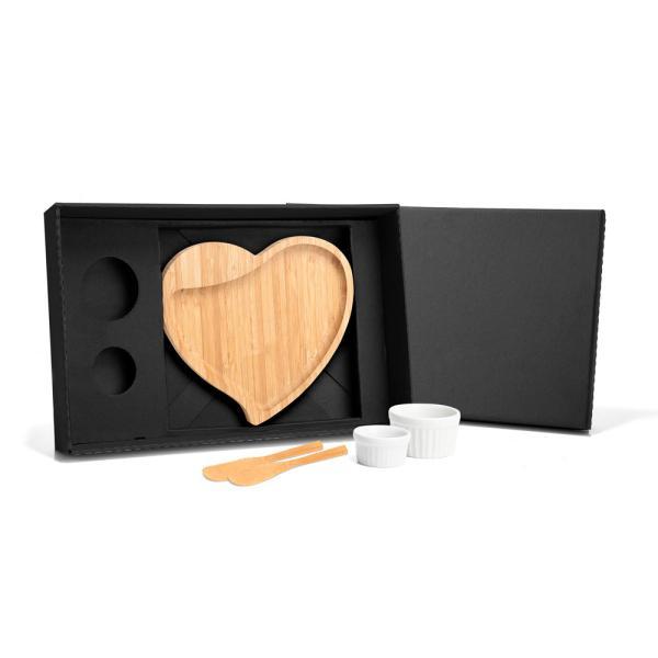 Kit para petisco com tábua formato coração - 5 pçs