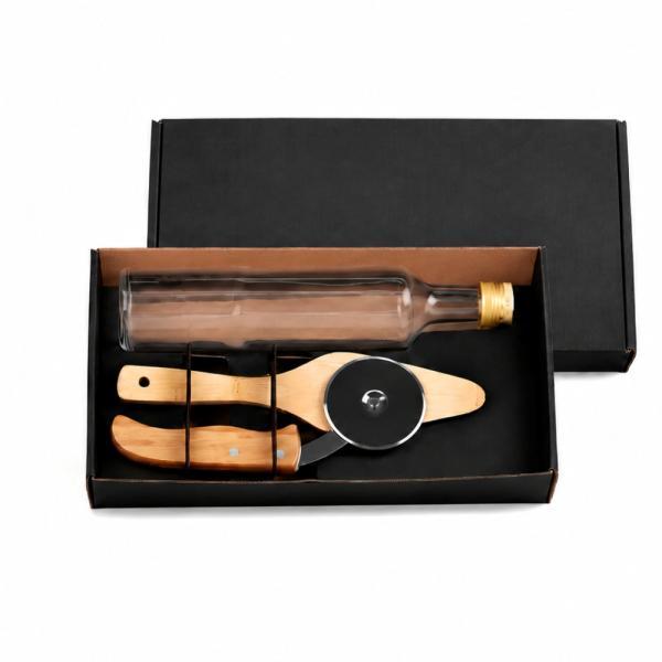 Kit para pizza com cortador, espátula e garrafa - 3 pçs