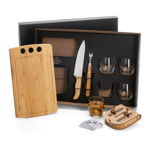 Kit churrasco, whisky e truco - 8 pçs - c jogo de baralho