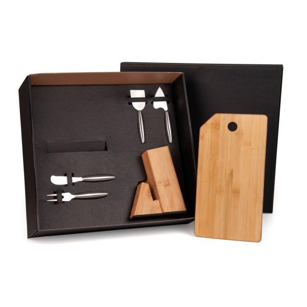 Conjunto para queijo c cepo em bambu inox - 5 pçs