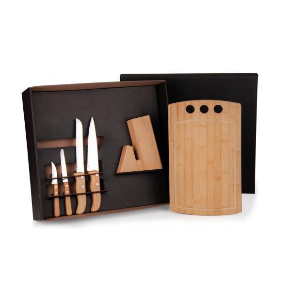 Conjunto para cozinha c cepo em bambu inox - 6 pçs