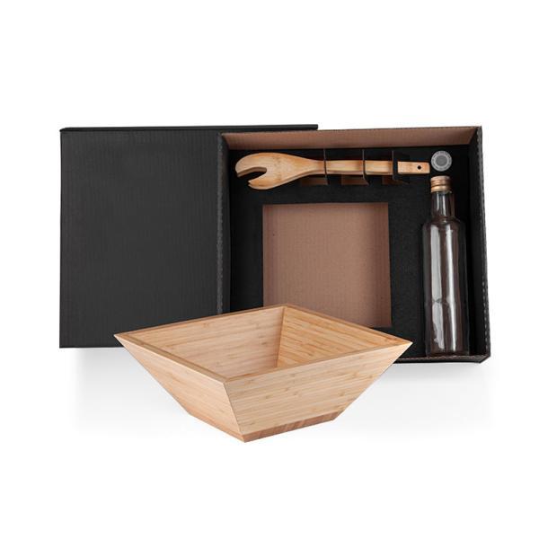 Kit para salada com garrafa - bambu vidro - 3 pçs