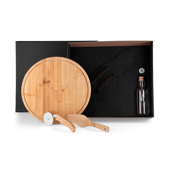Kit para pizza com garrafa - bambu inox vidro - 4 pçs
