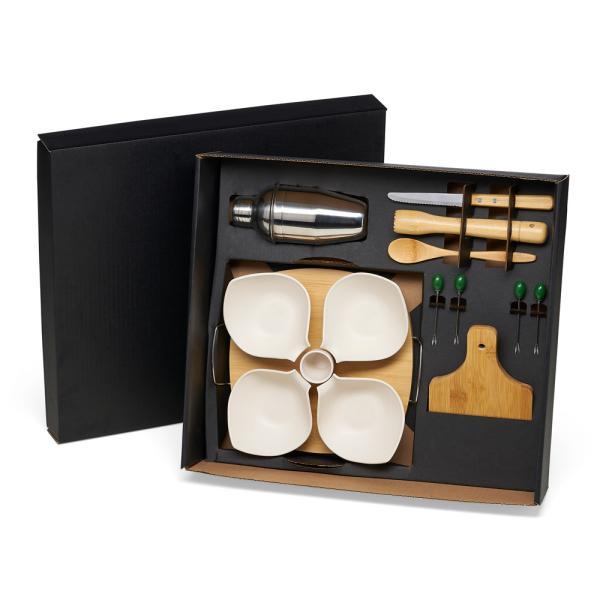 Kit para caipirinha com petisqueira em bambu madeira - 15 pçs
