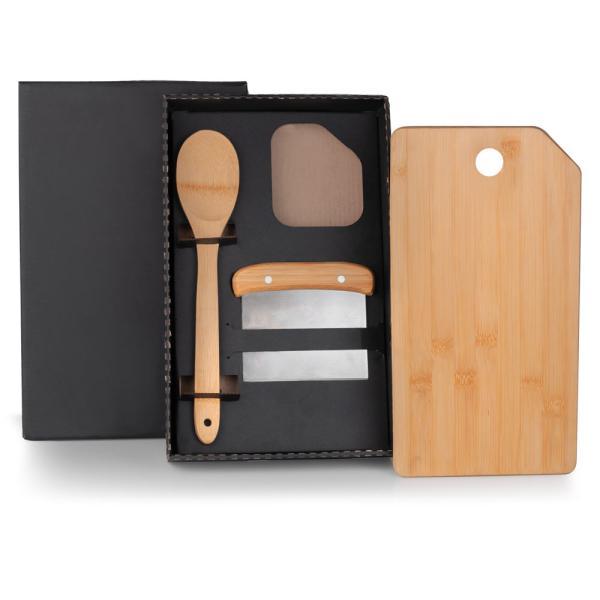 Kit para cozinha em bambu inox com espátula multiuso - 3 pçs
