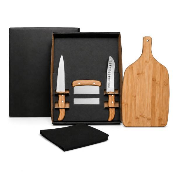 Kit para cozinha em bambu inox com espátula multiuso - 4 pçs