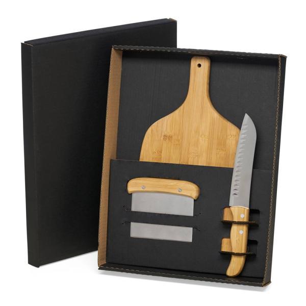 Kit para cozinha em bambu inox - 3 pçs