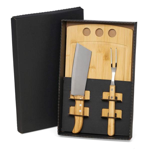 Kit para churrasco e cozinha em bambu madeira inox - 3 pçs