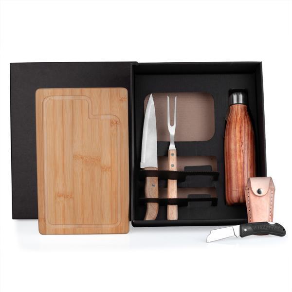 Kit churrasco com garrafa, canivete e bainha - 6 pçs