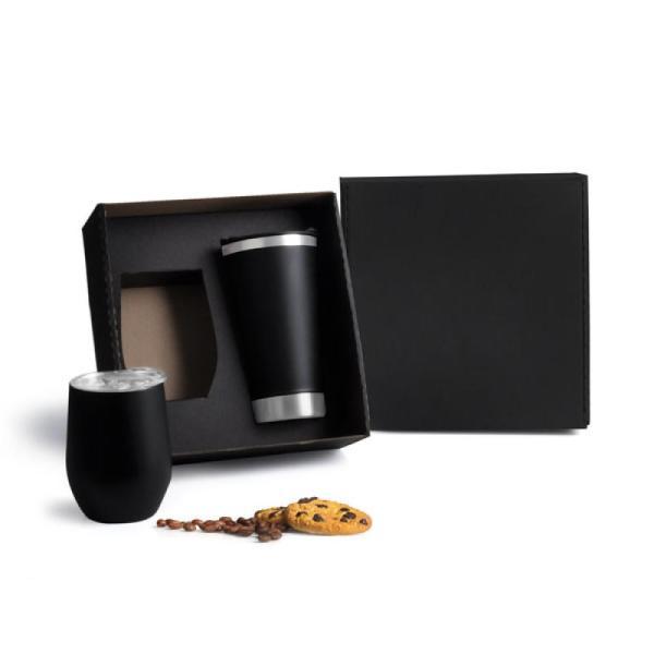 Kit de copos térmicos em aço inox - 340ml 500ml - preto - 2 pçs