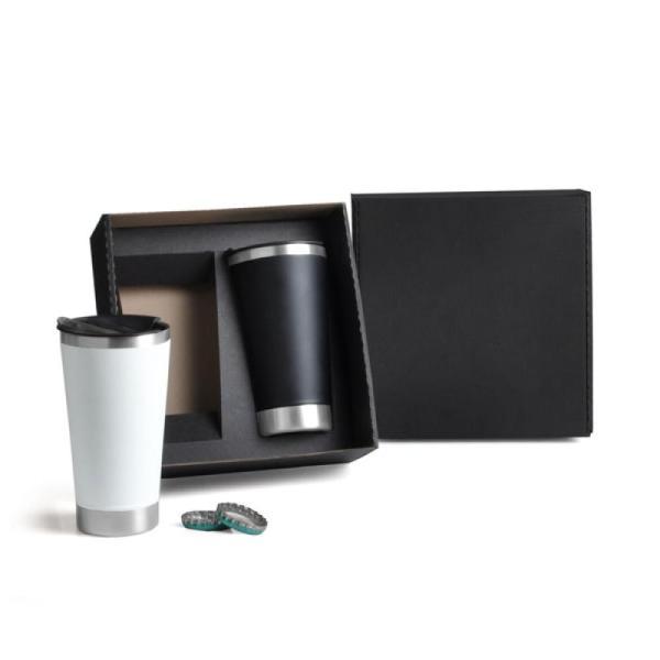 Kit de copos térmicos em aço inox - 500ml - preto branco - 2 pçs
