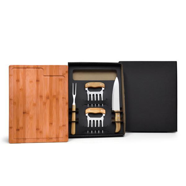 Kit para churrasco em bambu madeira inox - 5 pçs