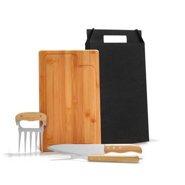 Kit para churrasco em bambu madeira inox - 4 pçs