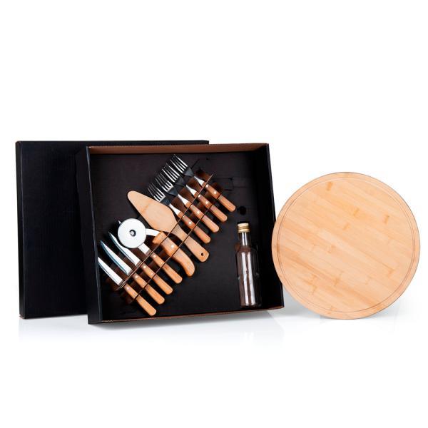 Conj. para pizza em bambu 35 cm - 12 pçs