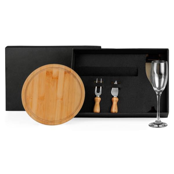 Conj. para queijo em bambu c taça p champagne - 4 peças