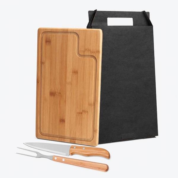 Conj. para churrasco em bambu madeira inox texas - 3 pçs