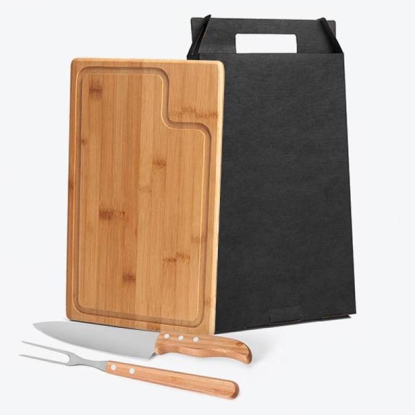 Conj. para churrasco em bambu madeira inox texas - 3 pçs