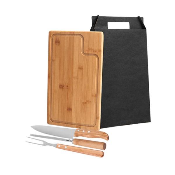 Conj. para churrasco em bambu madeira inox texas - 4 pçs