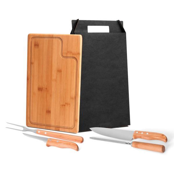 Conj. para churrasco em bambu madeira inox texas - 5 pçs