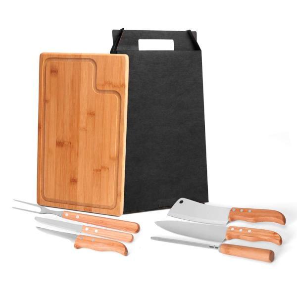 Conj. para churrasco em bambu madeira inox texas - 7 pçs