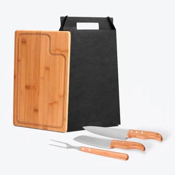 Conj. para churrasco em bambu madeira inox texas - 4 pçs