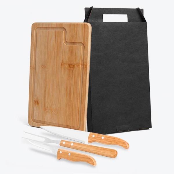 Conj. para churrasco em bambu madeira inox dallas - 4 pçs