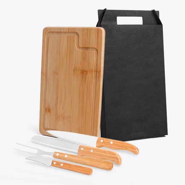 Conj. para churrasco em bambu madeira inox dallas - 5 pçs
