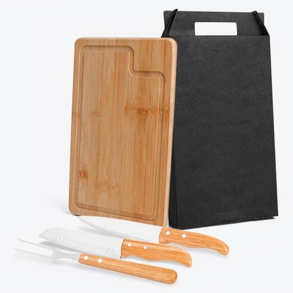 Conj. para churrasco em bambu madeira inox dallas - 4 pçs