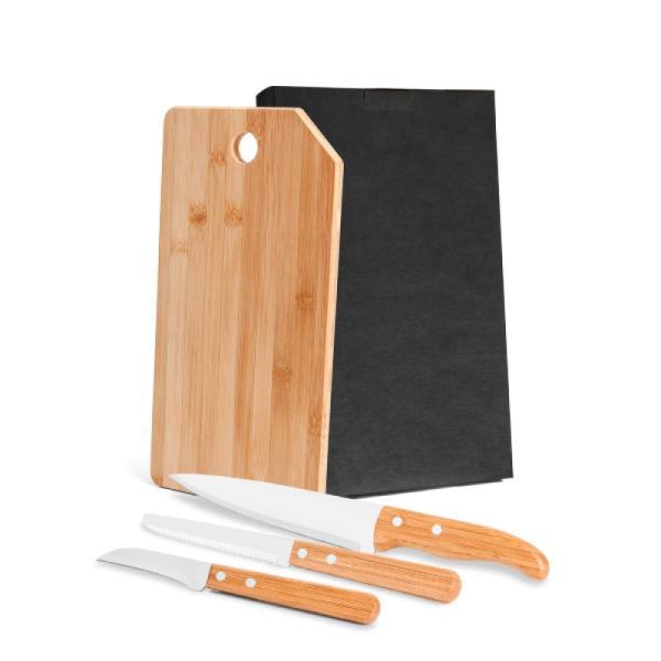 Conj. para cozinha em bambu madeira inox oregon - 4 pçs