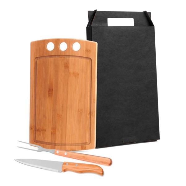 Conj. para churrasco em bambu madeira inox - 3 pçs