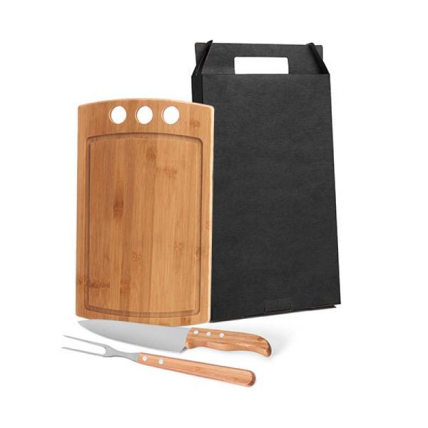 Conj. para churrasco em bambu madeira inox - 3 pçs
