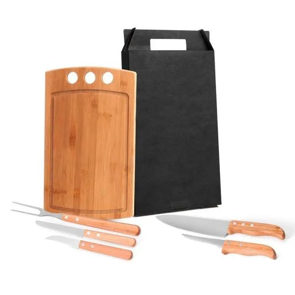 Conj. para churrasco cozinha em bambu madeira inox california - 6 pçs