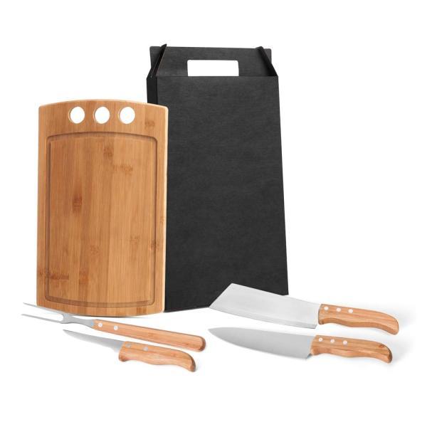 Conjunto para churrasco e cozinha em bambu madeira inox - 5 pçs