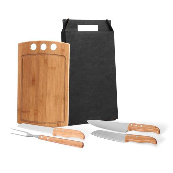 Conj. para churrasco e cozinha em bambu madeira inox - 5 pçs