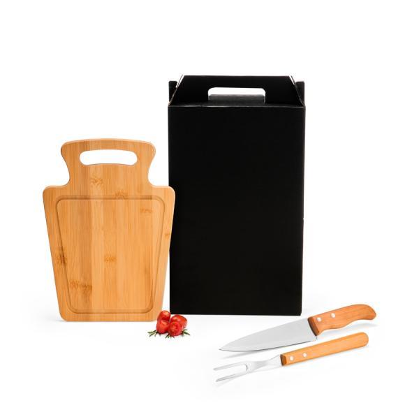 Conj. para churrasco em bambu madeira inox - 3 pçs