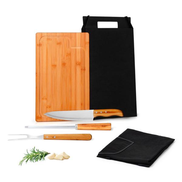 Conj. para churrasco em bambu madeira inox texas - 5 pçs