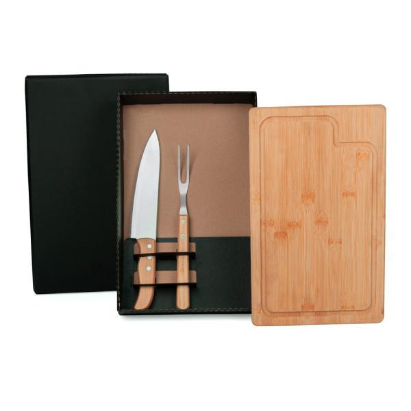 Kit para churrasco em bambu madeira inox - 3 pçs