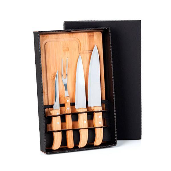 Kit para churrasco em bambu madeira inox - 5 pçs