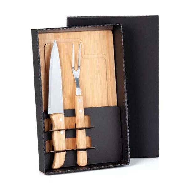 Kit para churrasco em bambu madeira inox - 3 pçs
