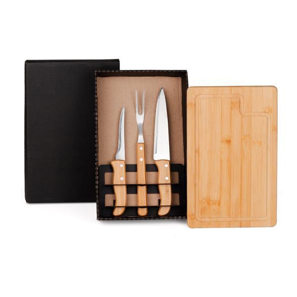 Kit para churrasco em bambu madeira inox - 4 pçs