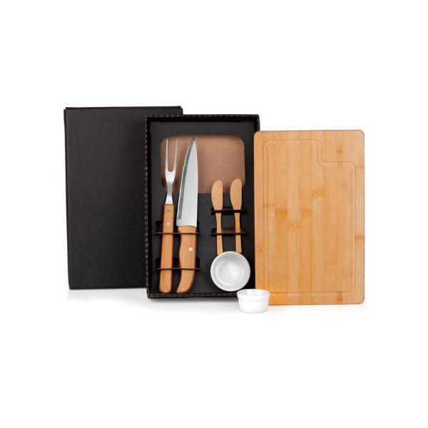 Conj. para churrasco e petisco em bambu madeira porcelana - 7 pçs